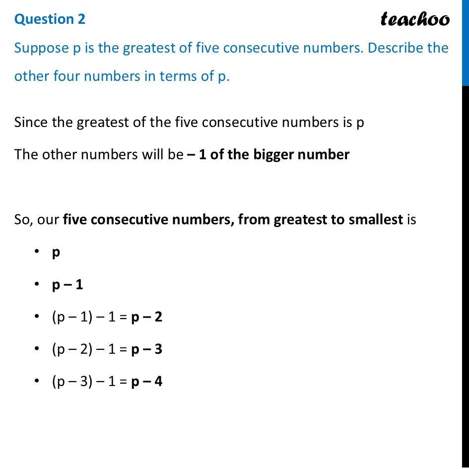 Suppose p is the greatest of five consecutive numbers [Ganita Prakash] - Figure it out - Page 122, 123