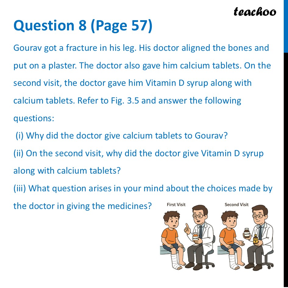 Gourav got a fracture in his leg. His doctor aligned the bones - Questions at the end of chapter (Page 56, 57 & 58)