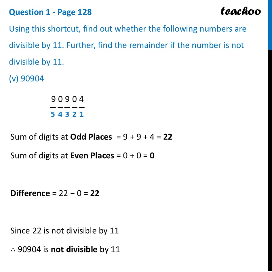 part 5 - Question 1 - Page 128 - Shortcut for Divisibility by 11 - Chapter 5 Class 8 - Number Play (Ganita Prakash) - Class 8 (Ganita Prakash - 1, 2 & Old NCERT)