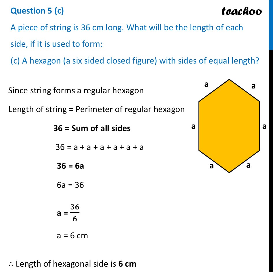 A piece of string is 36 cm long (c) A hexagon (a six sided closed fig) - Figure it out - Page 132