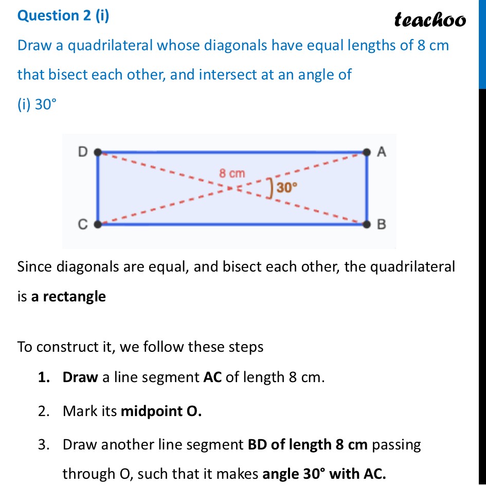 Draw a quadrilateral whose diagonals have equal lengths of 8 cm that - Figure it out - Page 94
