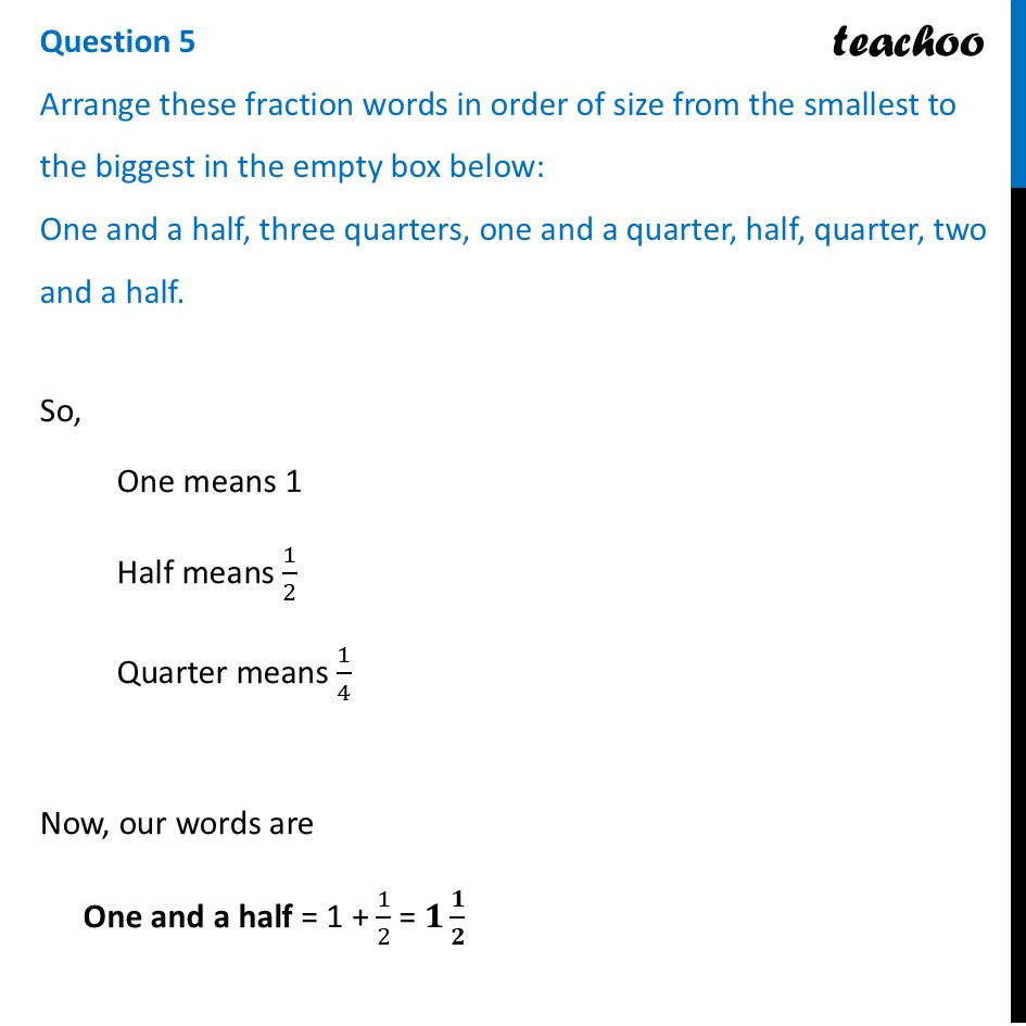 Arrange these fraction words in order of size from the smallest to - Figure it out - Page 152, 153