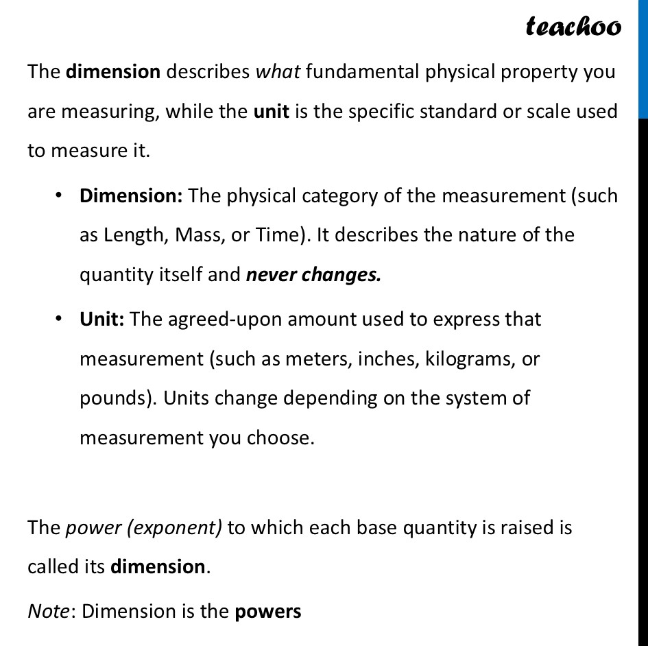 part 2 - Dimensions of Physical Quantities - Concepts - Chapter 1 - Units and Measurement - Physics Class 11
