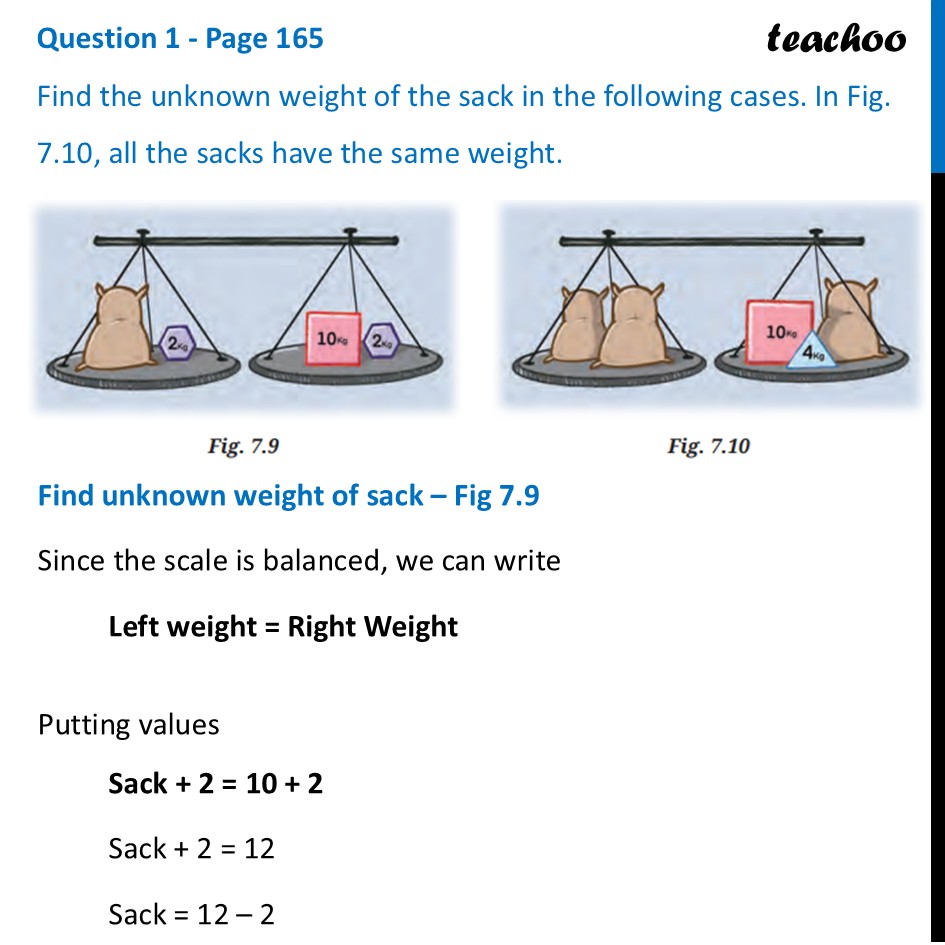 [Class 7] Find the unknown weight of the sack in the following cases - Unknown Weights