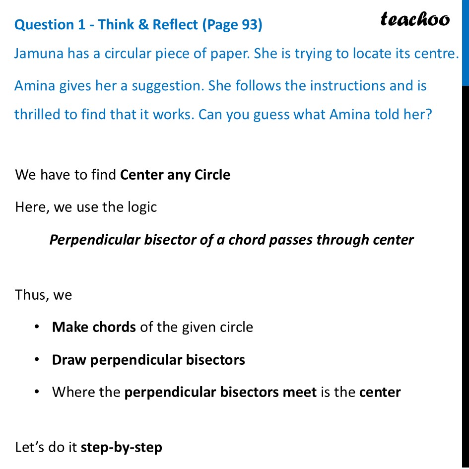 Finding Center of Circle - using Compass only - Teachoo Maths - Definitions
