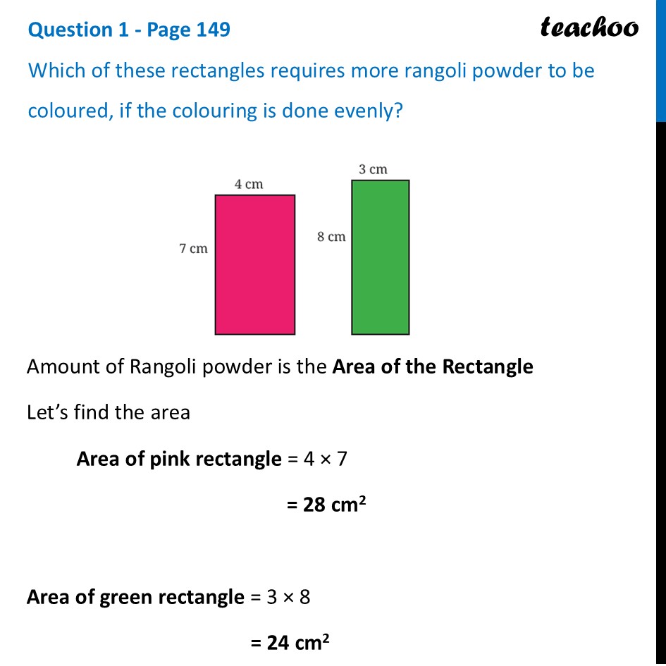 Which of these rectangles requires more rangoli powder to be coloured - Area of Rectangle and Square