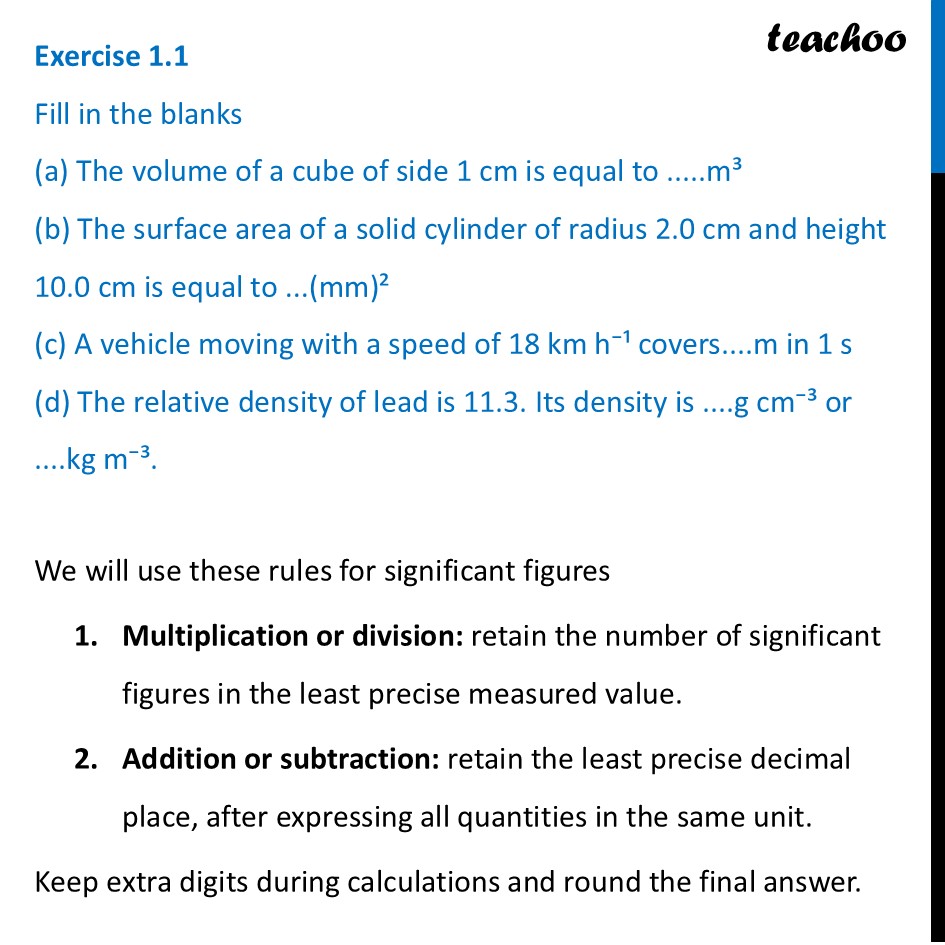 Exercise 1.1 - Chapter 1 Class 11 Units (Physics) - NCERT Solutions - Exercise Questions