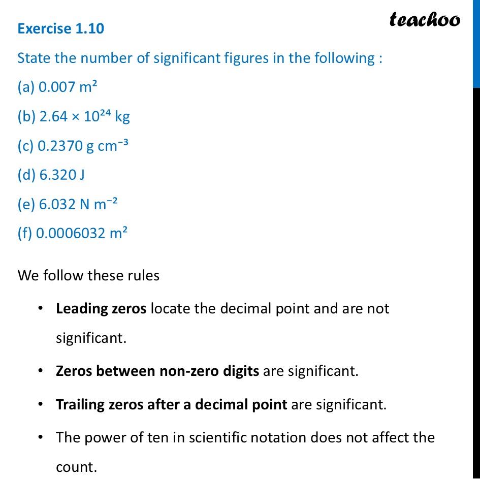 Exercise 1.10 - State the number of significant figures (Class 11) - Exercise Questions