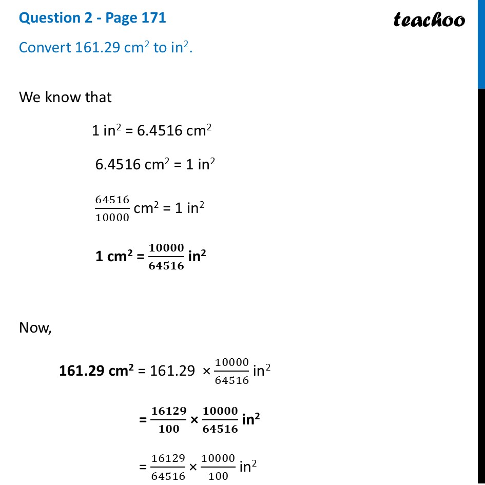 Convert 161.29 cm2 to in2 [Class 8 Ganita Prakash Part 2] - Teachoo - Areas in Real Life