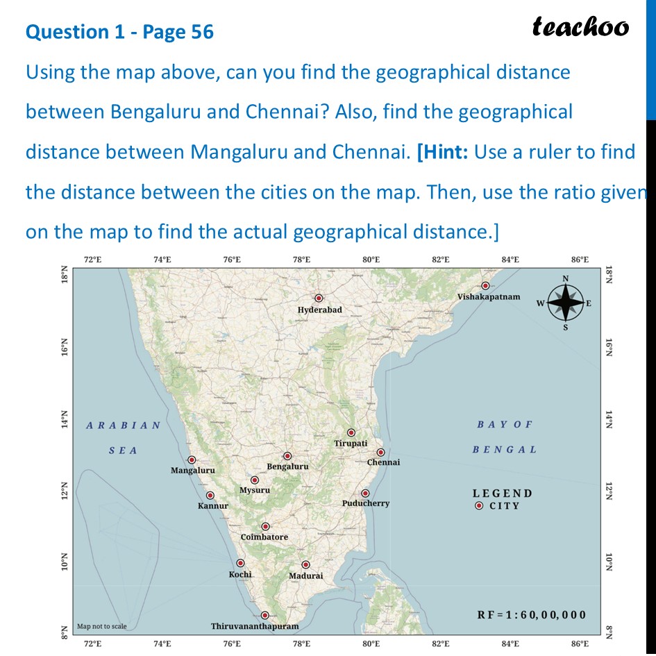 Using the map above, can you find the geographical distance between - Ratios in Maps