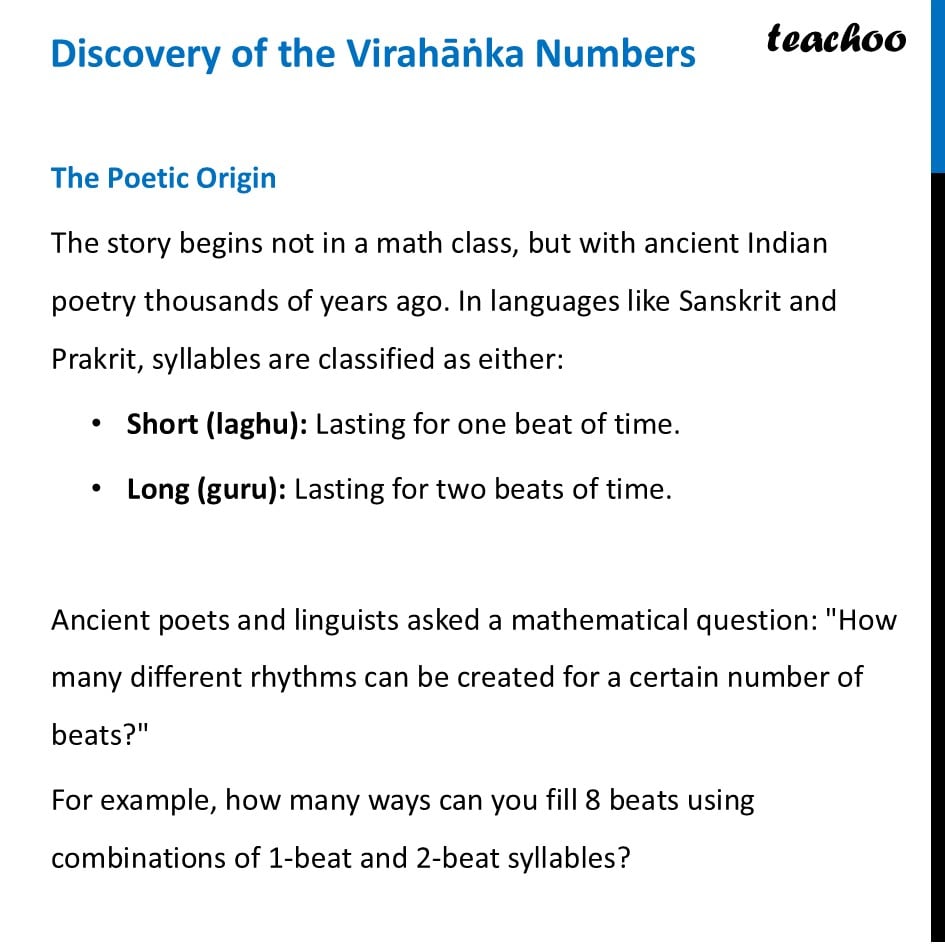 Discovery of the Virahāṅka Numbers - Origin + History + Naming - Virahāṅka Fibonacci Numbers