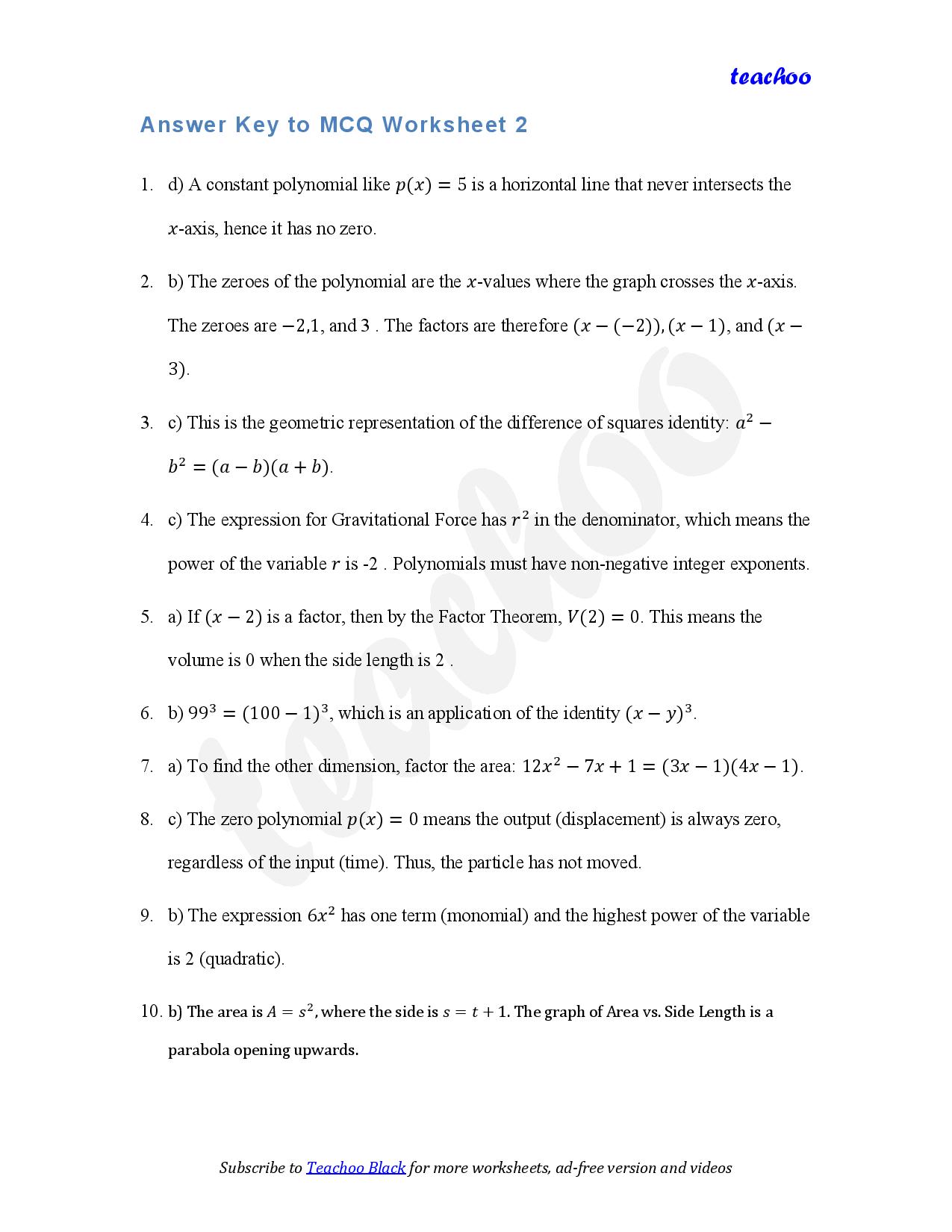 part 6 - MCQ - Worksheet 2 - Teachoo Questions - MCQs - Serial order wise - Chapter 2 Class 9 Polynomials