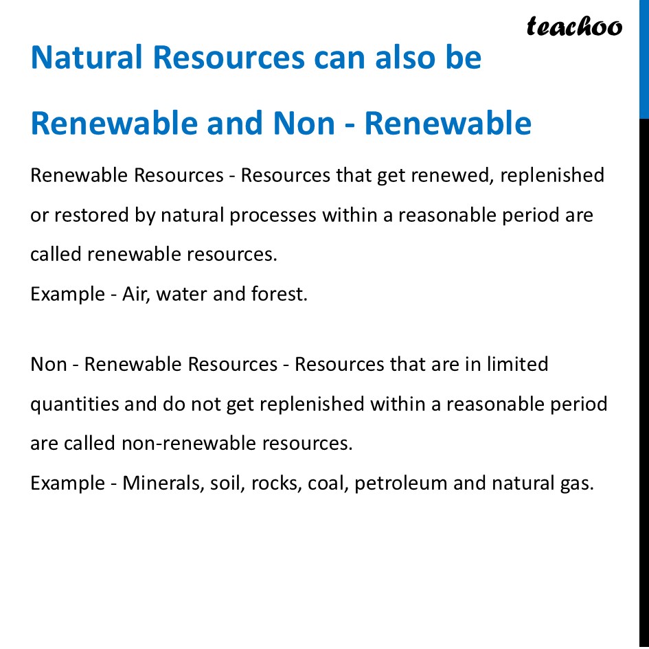 part 4 - Natural Resources: Renewable and Non-Renewable - Concepts - Chapter 11 Class 6 - Nature's Treasures (Curiosity) - Class 6