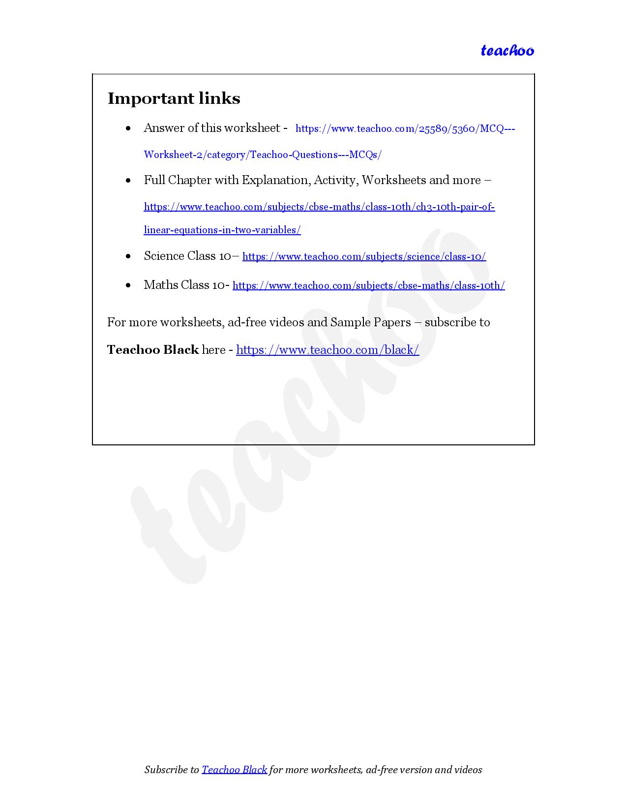 part 6 - MCQ - Worksheet 2 - Teachoo Questions - MCQs - Serial order wise - Chapter 3 Class 10 Pair of Linear Equations in Two Variables