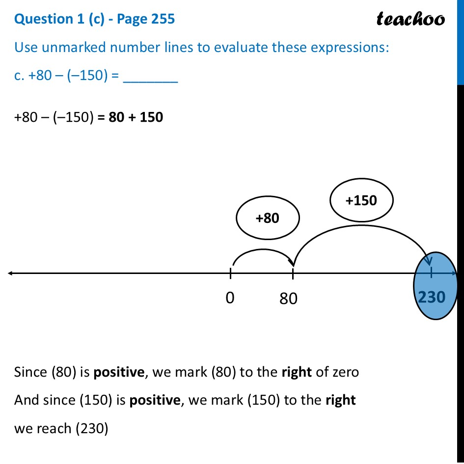 Evaluate Expressions: (a) +80 – (–150) = _ Use Unmarked Number Line - Using the unmarked number line to add and subtract