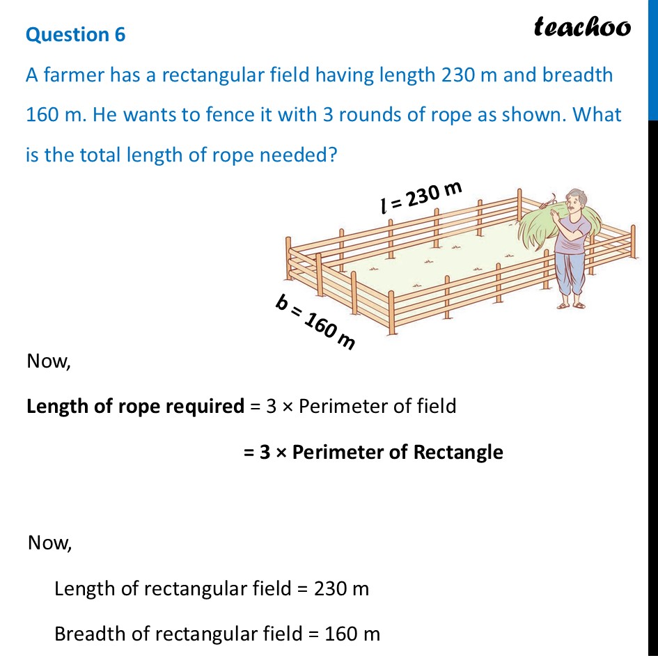 A farmer has a rectangular field having length 230 m and breadth 160 m - Figure it out - Page 132