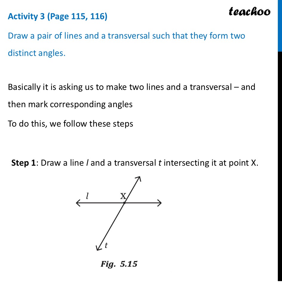 Activity 3 (Page 115, 116) - Class 7 - Parallel and Intersecting Lines - Corresponding Angles