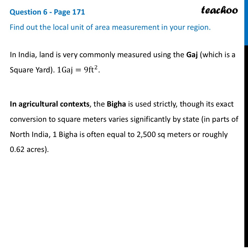 [Class 8] Find out the local unit of area measurement in your region - Areas in Real Life