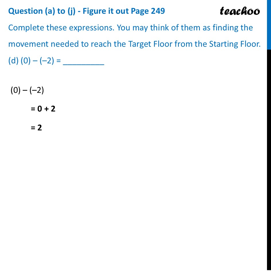 part 4 - Question (a) to (j) - Figure it out Page 249 - Subtraction of Integers - Chapter 10 Class 6 - The other side of Zero (Ganita Prakash) - Class 6 (Ganita Prakash & Old NCERT)