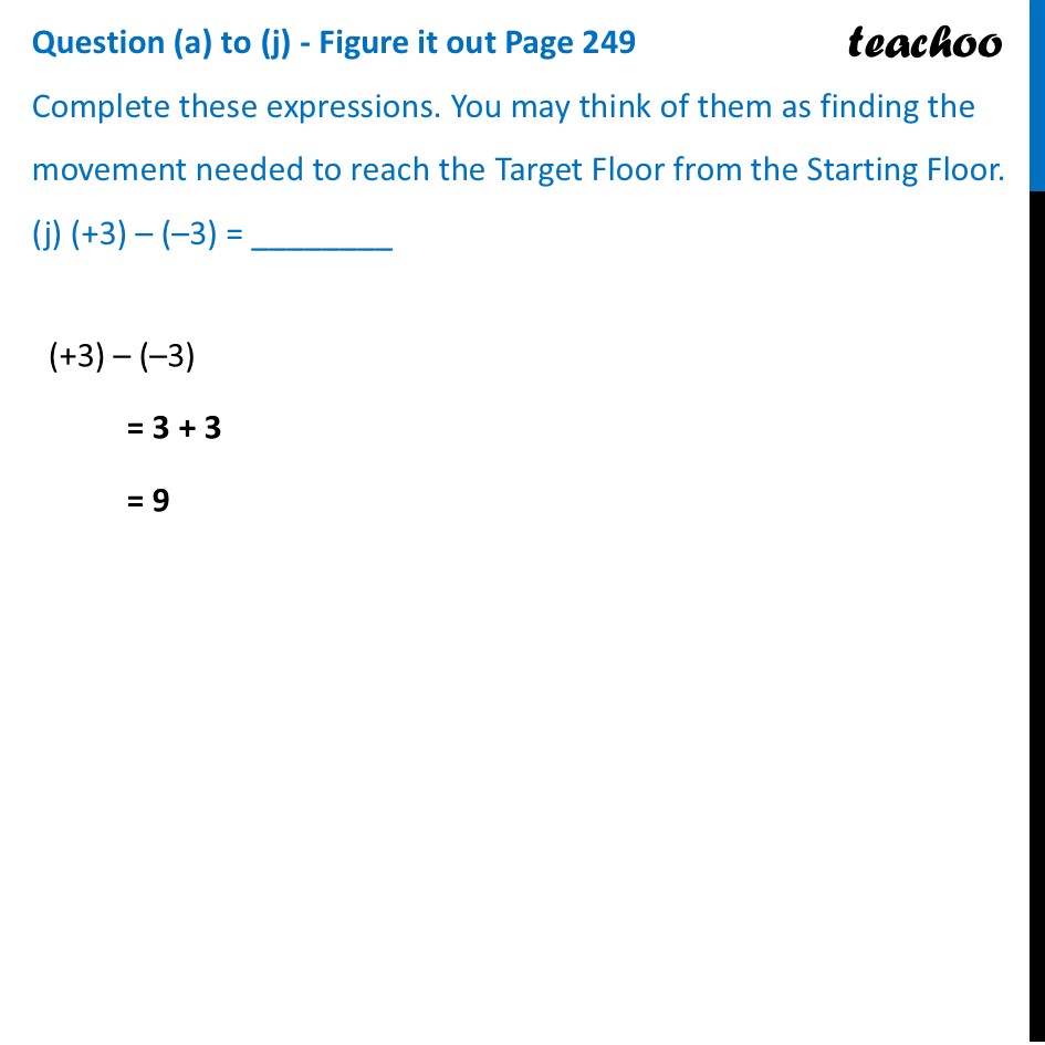 part 10 - Question (a) to (j) - Figure it out Page 249 - Subtraction of Integers - Chapter 10 Class 6 - The other side of Zero (Ganita Prakash) - Class 6 (Ganita Prakash & Old NCERT)
