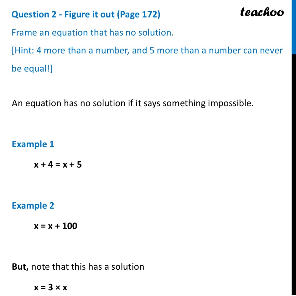 Frame an equation that has no solution [Class 7 Ganita Prakash II] - Solving Equations