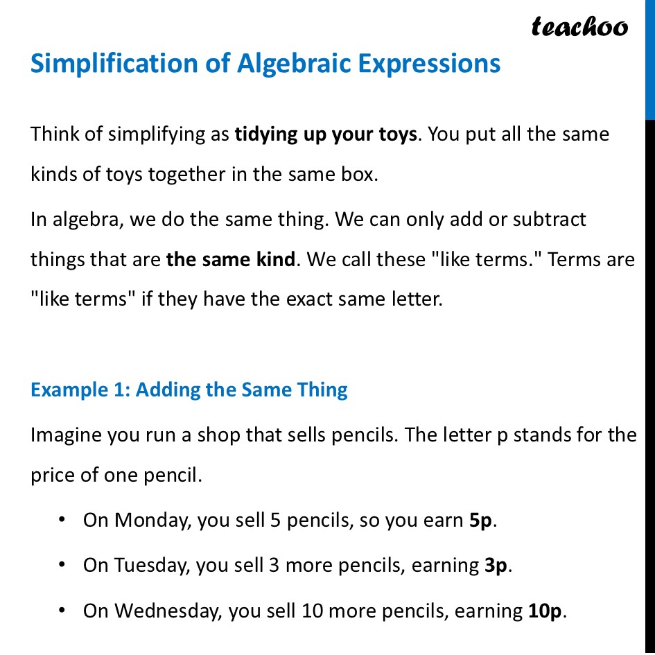 Simplification of Algebraic Expressions - Worksheet [with Examples] - Simplification of Algebraic Expressions