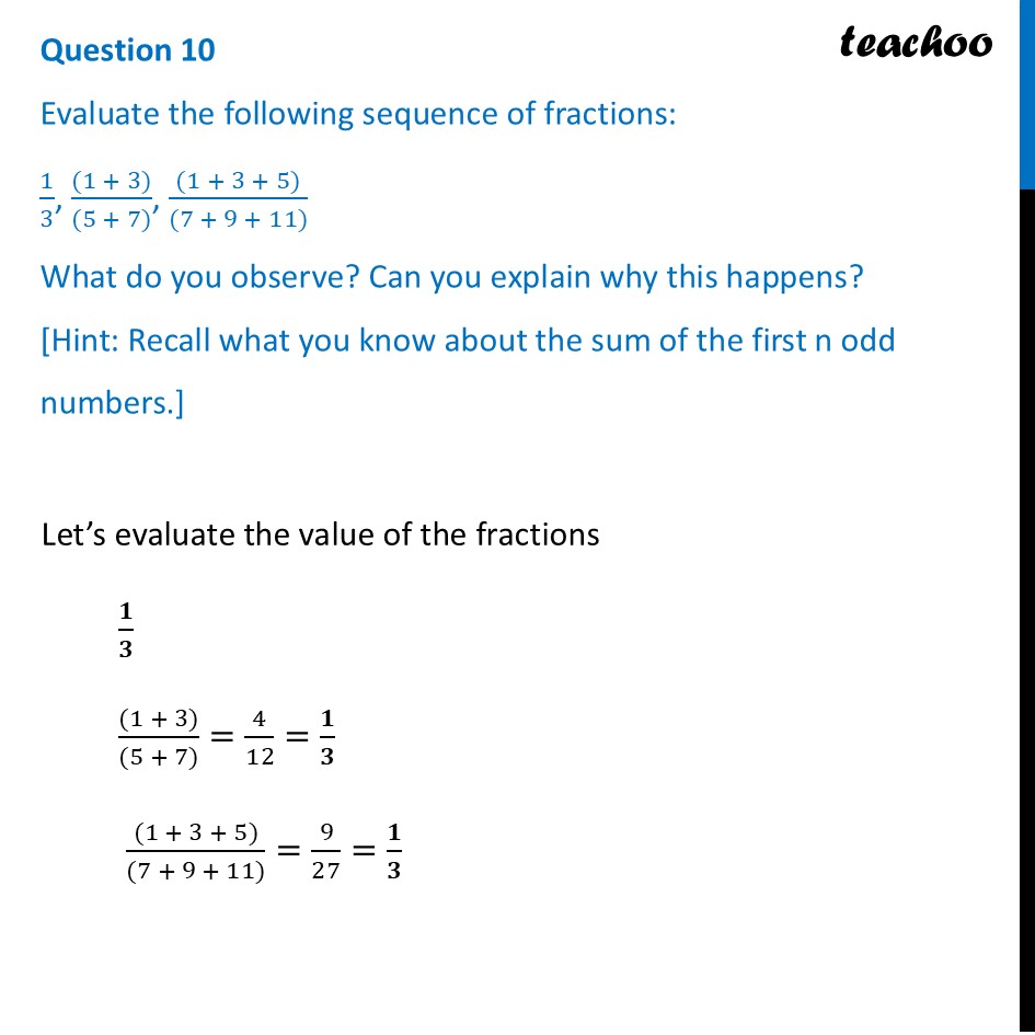 Evaluate the sequence of fractions: 1/3, ((1 + 3))/((5 + 7)) - Teachoo - Figure it out - Page 145-147