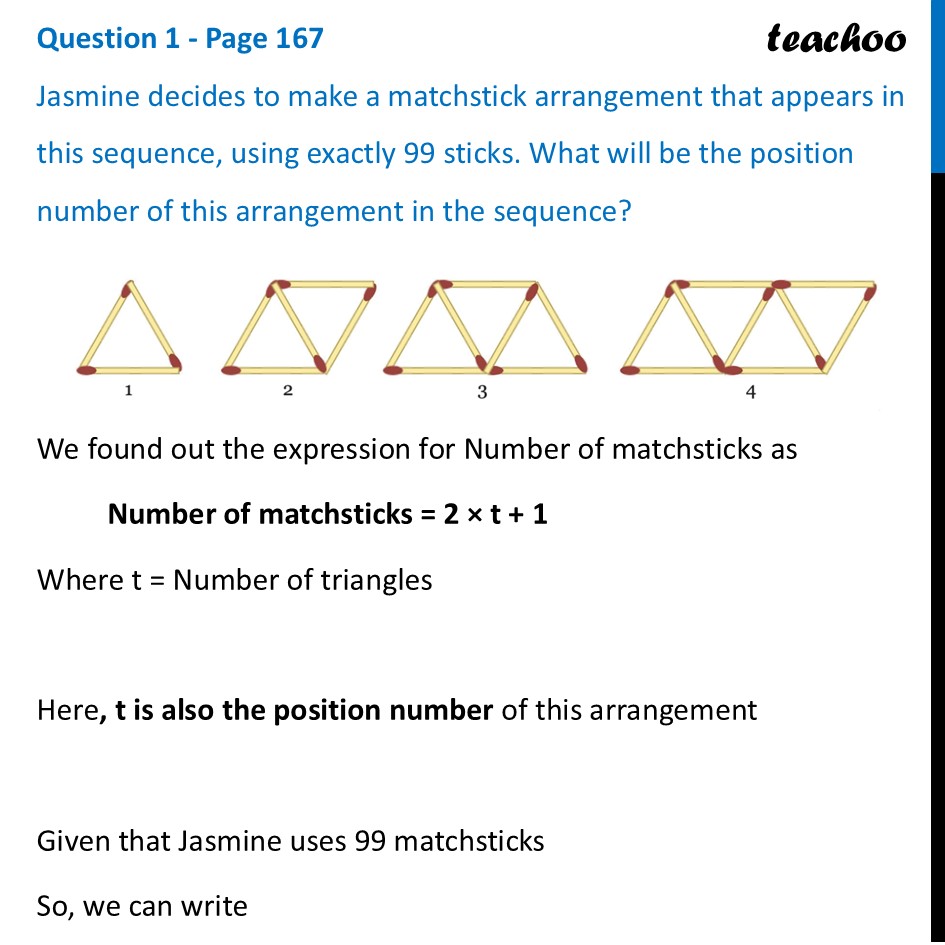 Jasmine decides to make a matchstick arrangement that appears in - Matchstick Pattern