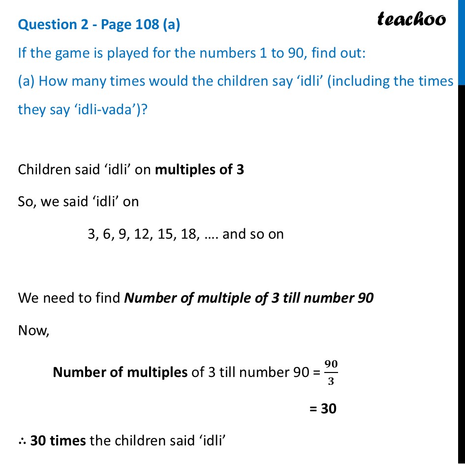 [Class 6 Maths] If the game is played for the numbers 1 to 90 find out - Idli Vada Game
