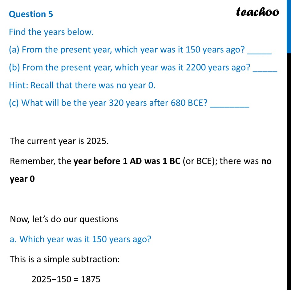 Find the years below. (a) From the present year, which year was it 150 - Figure it out - Page 265, 266