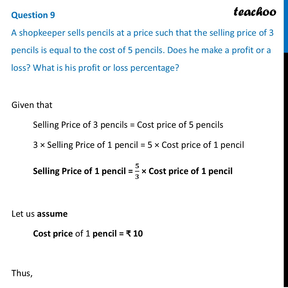 A shopkeeper sells pencils at a price such that the selling price of 3 - Figure it out - Page 28, 29, 30
