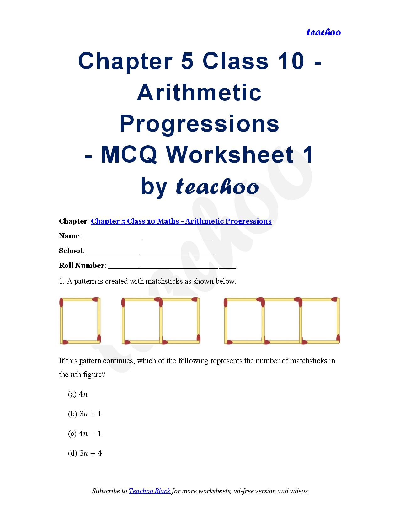 Arithmetic Progressions MCQs – Download PDF - Worksheet Class 10 - Teachoo Questions - MCQs