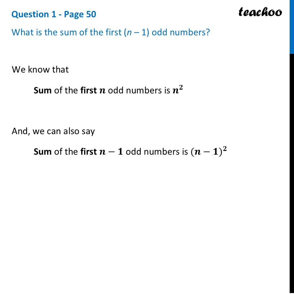 What is the sum of the first (n – 1) odd numbers? [Class 8 Maths] - Pythagorean triples
