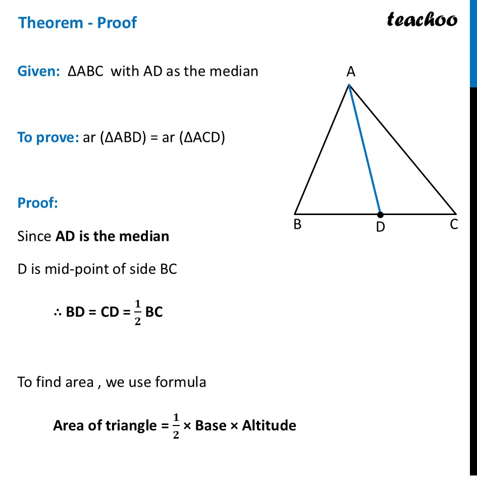 part 2 - Median of a triangle divides it into two triangles with equal area - Area of a Triangle - Chapter 6 Class 9 - Measuring Space: Perimeter and Area (Ganita Manjar - Class 9