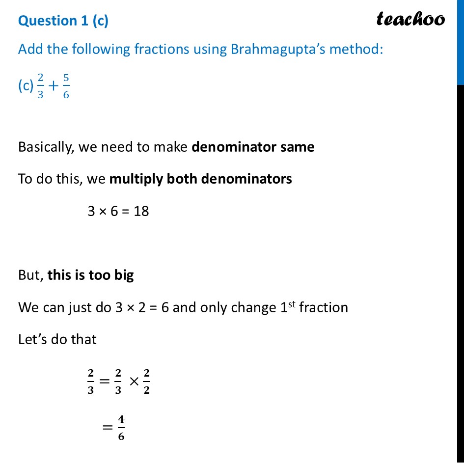 Add fractions using Brahmagupta’s method (c) 2/3+5/6 [Ganita Prakash] - Figure it out - Page 179