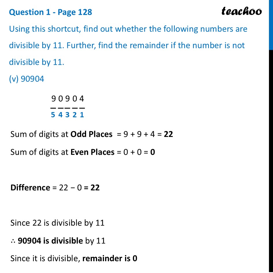 part 5 - Question 1 - Page 128 - Shortcut for Divisibility by 11 - Chapter 5 Class 8 - Number Play (Ganita Prakash) - Class 8 (Ganita Prakash - 1, 2 & Old NCERT)