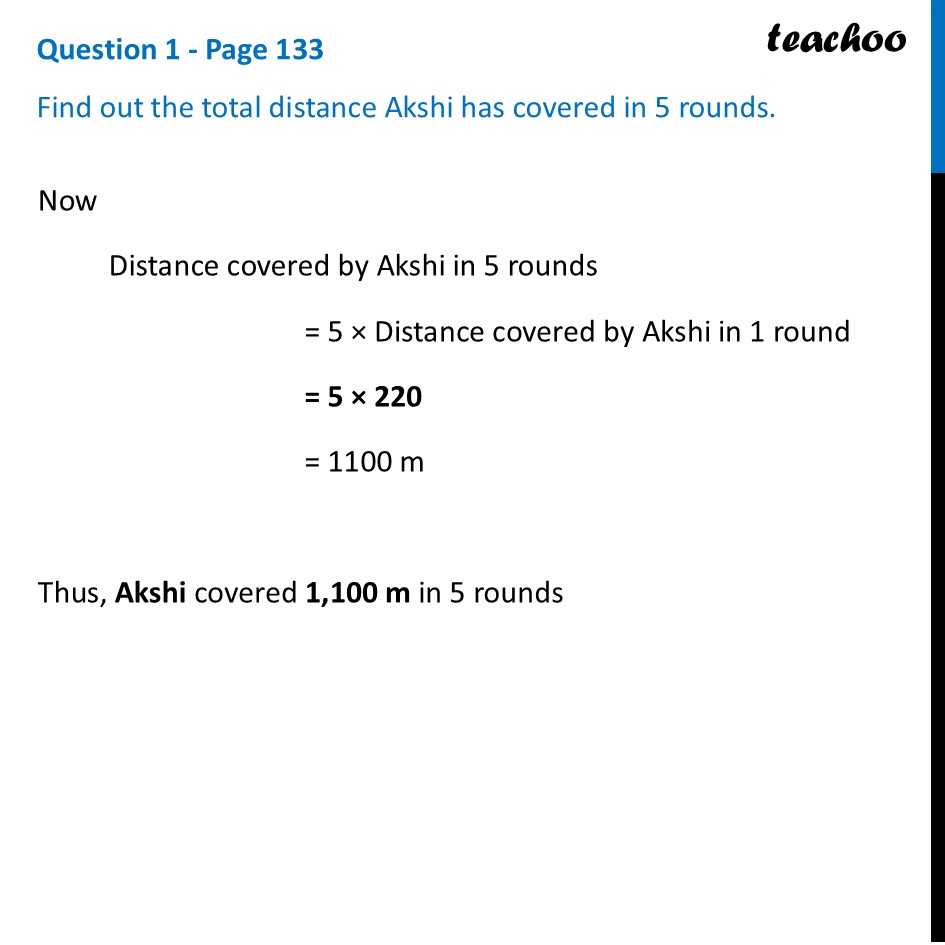 [Class 6] Find out the total distance Akshi has covered in 5 rounds. - Matha Pachchi - Page 133