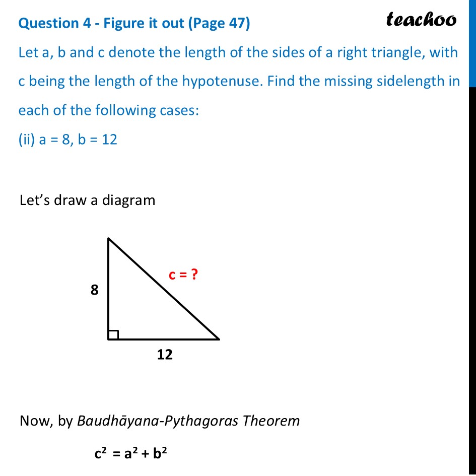part 3 - Question 4 - Figure it out (Page 47) - Baudhāyana’s Theorem on Right-angled triangles - Chapter 2 Class 8 - The Baudhayana-Pythagoras Theorem (Ganita Part 2) - Class 8 (Ganita Prakash - 1, 2 & Old NCERT)