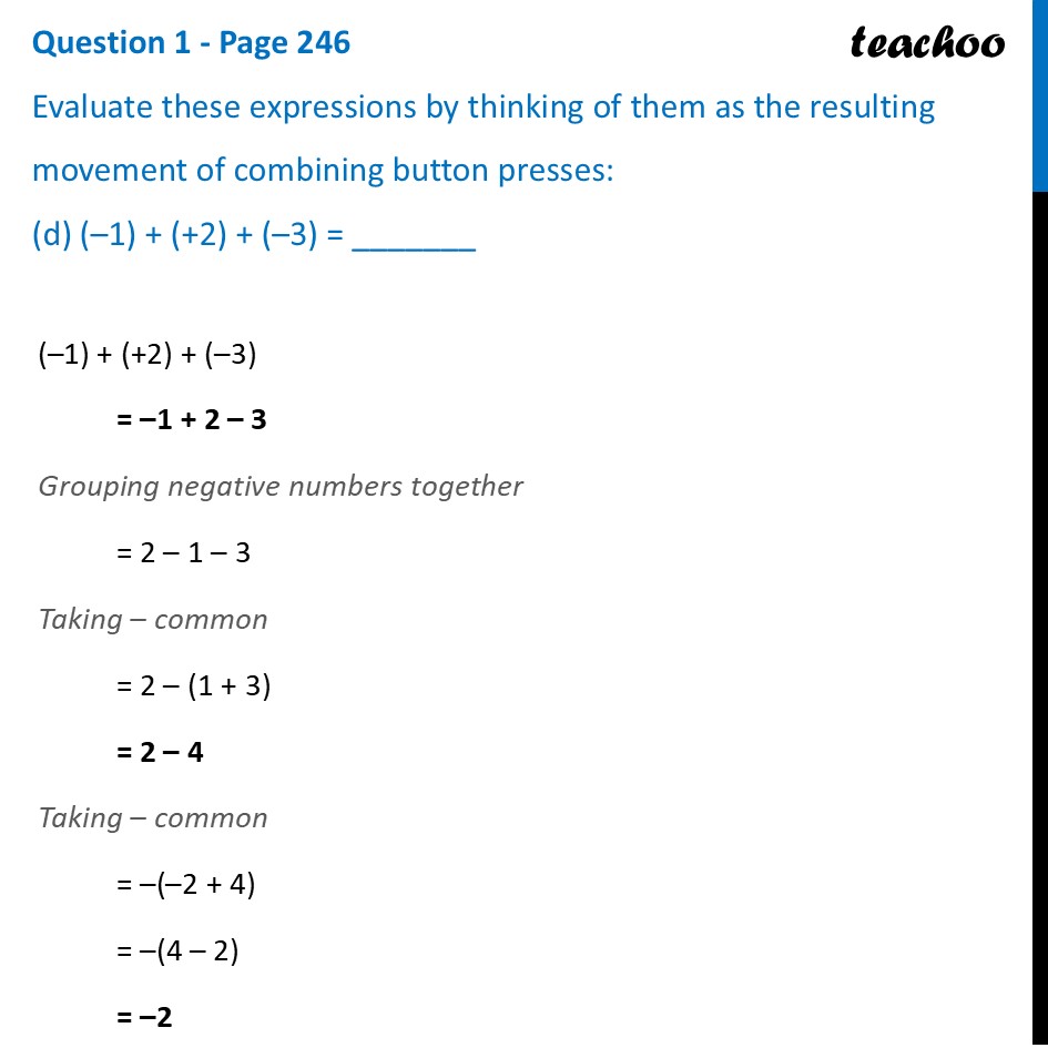 part 4 - Question 1 - Page 246 - Addition of Integers - Chapter 10 Class 6 - The other side of Zero (Ganita Prakash) - Class 6 (Ganita Prakash & Old NCERT)
