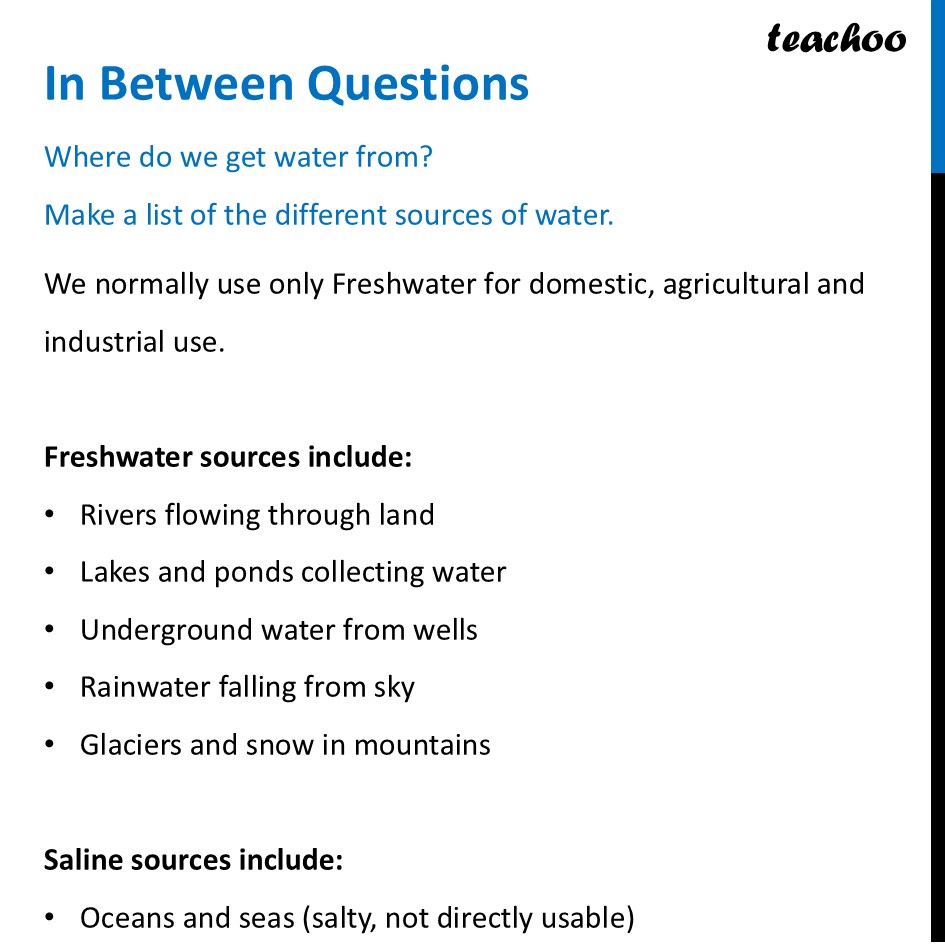 part 6 - Sources of Water - Concepts - Chapter 11 Class 6 - Nature's Treasures (Curiosity) - Class 6