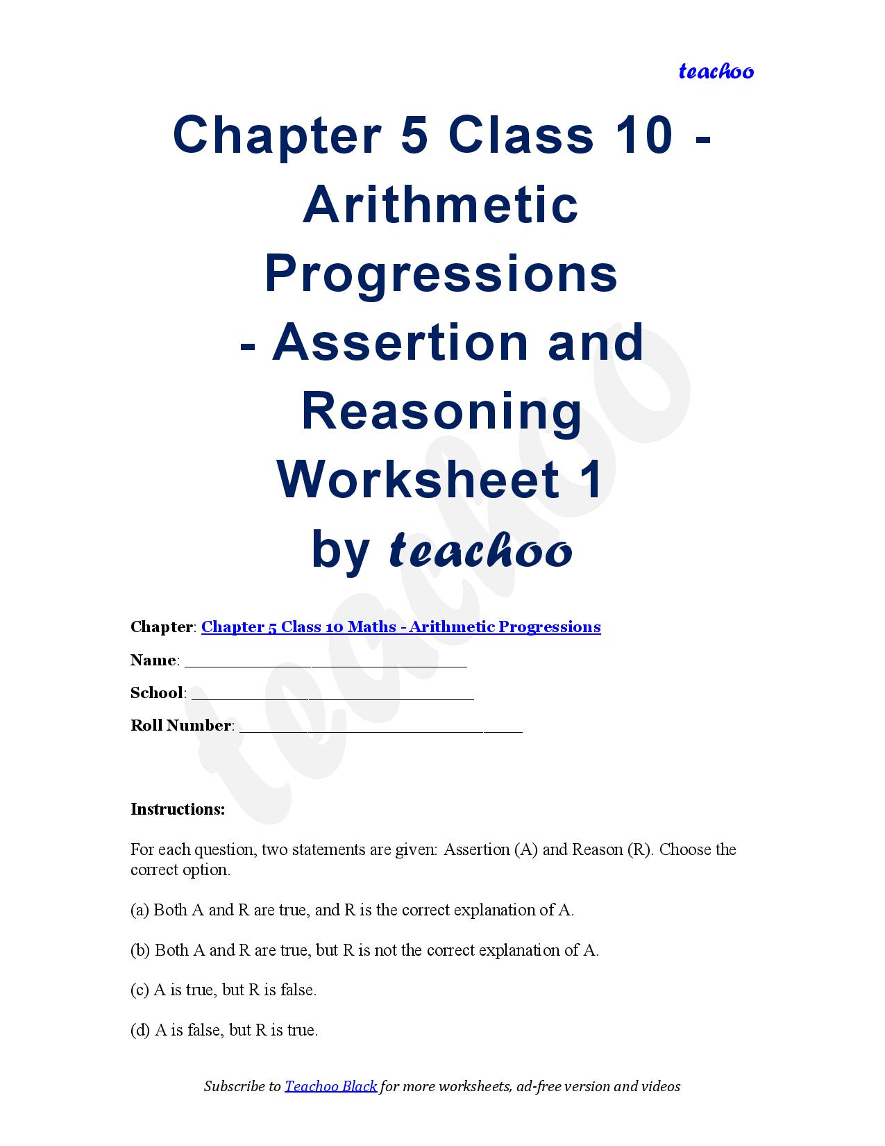 Assertion Reasoning Questions – Download PDF - Arithmetic Progressions - Teachoo Questions - Assertion Reasoning