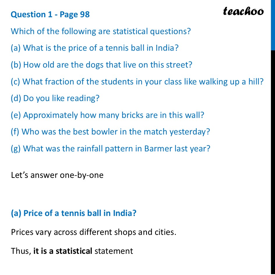 [Statistical Questions] What is the price of a tennis ball in India? - Statistical Question & Statement