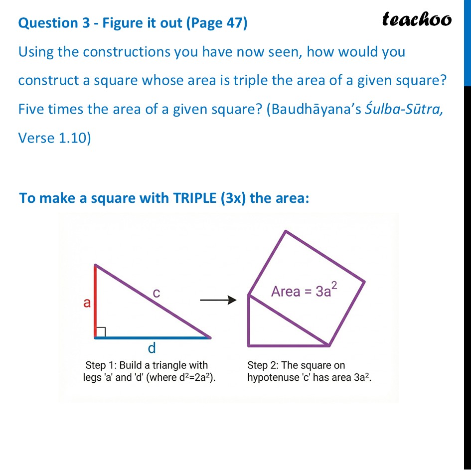 [Class 8 Maths] Using the constructions you have now seen, how would - Baudhāyana’s Theorem on Right-angled triangles