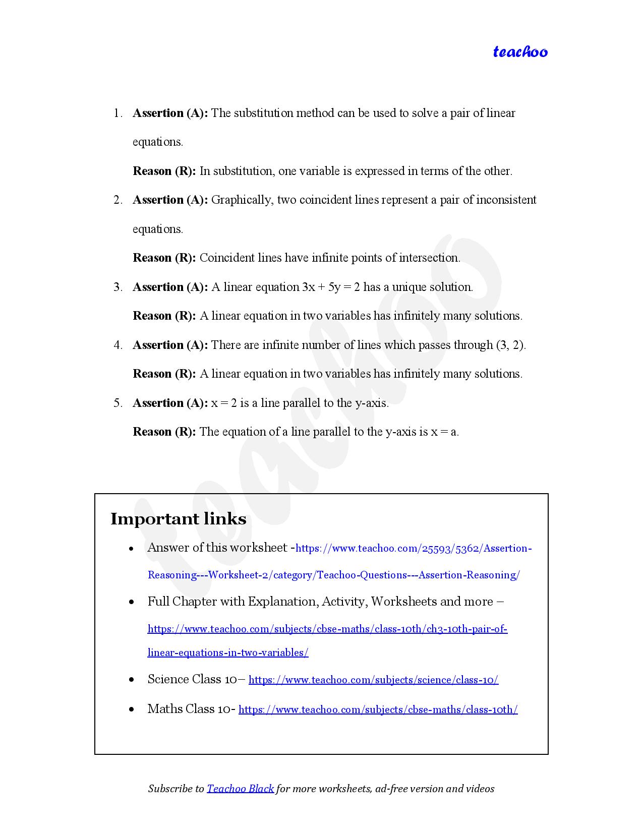 part 2 - Assertion Reasoning - Worksheet 2 - Teachoo Questions - Assertion Reasoning - Serial order wise - Chapter 3 Class 10 Pair of Linear Equations in Two Variables
