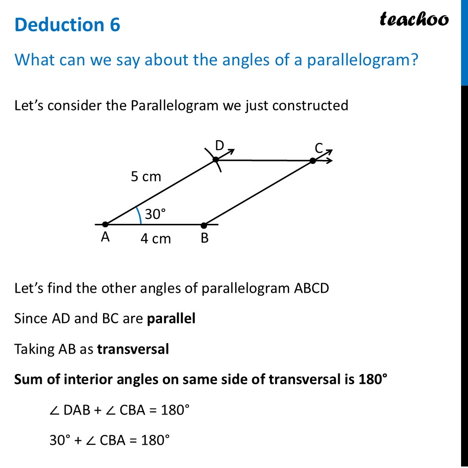 Deduction 6 - What can we say about the angles of a parallelogram? - Parallelogram