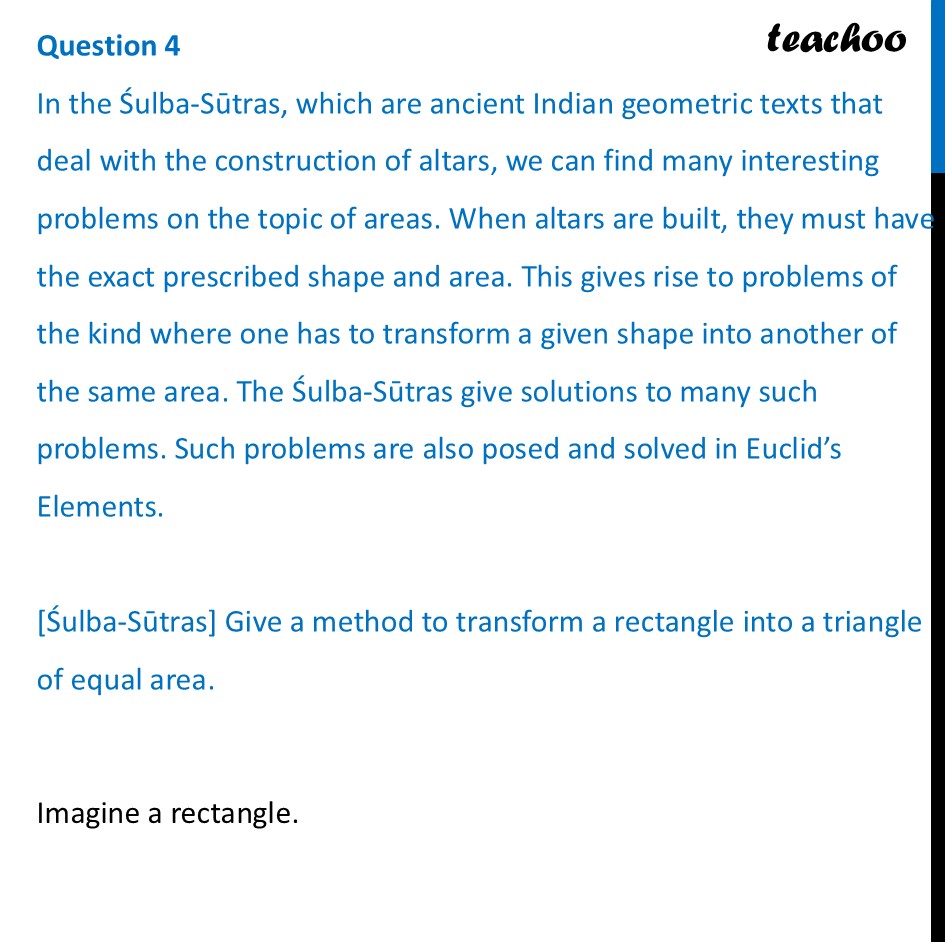 [Śulba-Sūtras] Give a method to transform a rectangle into a triangle - Figure it out - Page 157-159