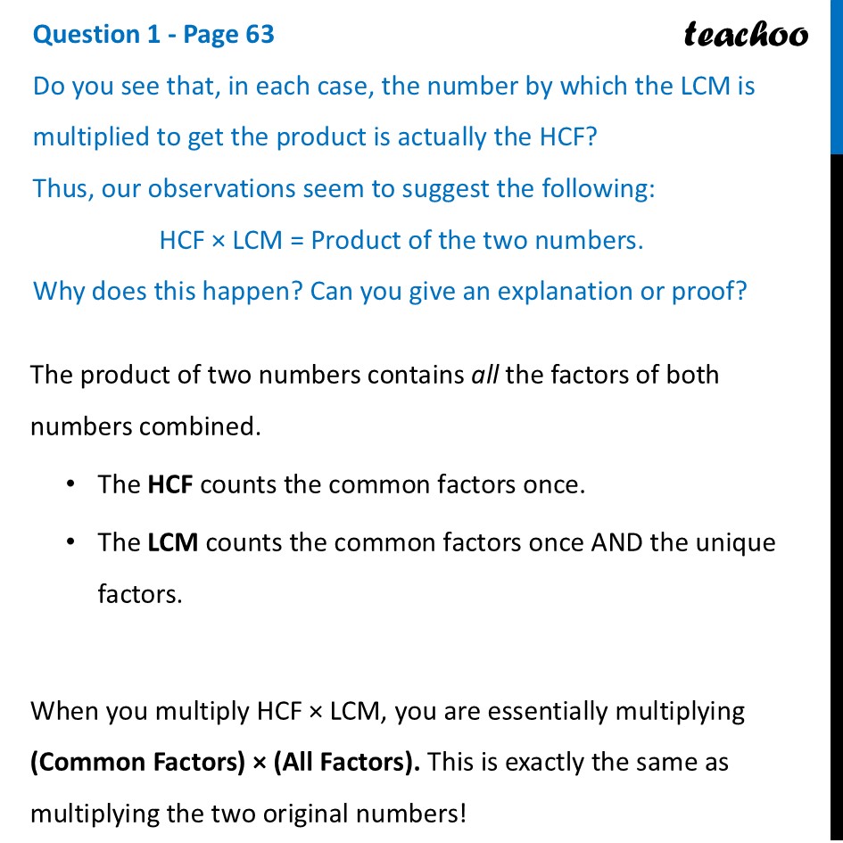 [Maths] Do you see that, in each case, the number by which the LCM is - Property Involving both the HCF and the LCM