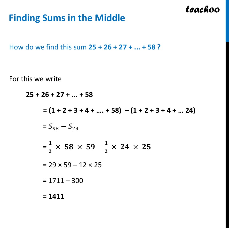 Finding Sums in the Middle - Ganita Manjari Class 9 Chapter 8 Maths - Sum of the First n Natural Numbers