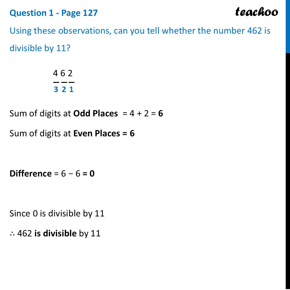 Using these observations, can you tell whether the number 462 is - Shortcut for Divisibility by 11