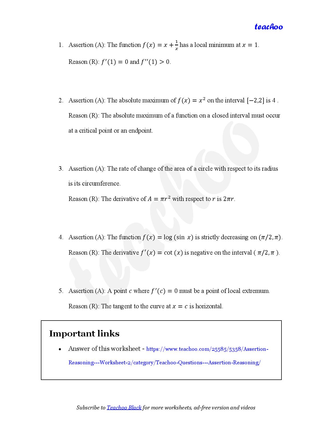 part 2 - Assertion Reasoning - Worksheet 2 - Teachoo Questions - Assertion Reasoning - Serial order wise - Chapter 6 Class 12 Application of Derivatives